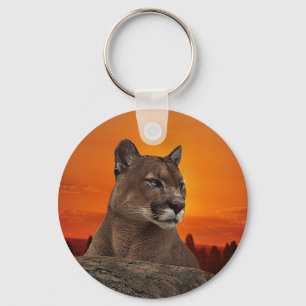 Mountain lion at sunset keychain