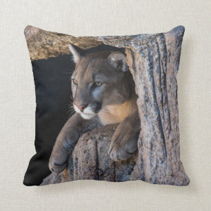 Mountain Lion in Cave Throw Pillow