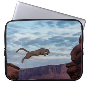 Mountain Lion Jumping Morning Skyjump,lion,animal, Laptop Sleeve