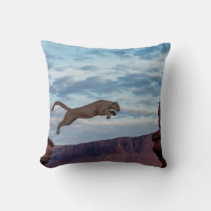 Mountain Lion Jumping Morning Skyjump,lion,animal, Throw Pillow