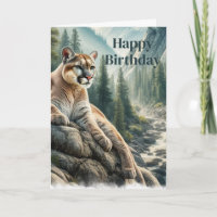 Mountain Lion Lying on Cliff Men's Birthday Card
