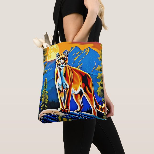 Mountain Lion Moonlit Peak Tote Bag (Close Up)