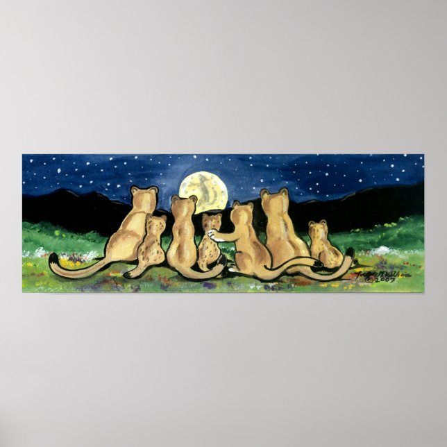 Mountain Lion Puma Cat Cubs Art Poster Cute Navy (Front)