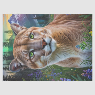 Mountain Lion, Puma in wildflowers Mountains Tissue Paper