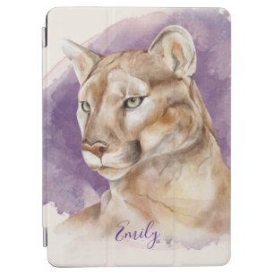Mountain Lion Watercolor Painting Purple Splash iPad Air Cover