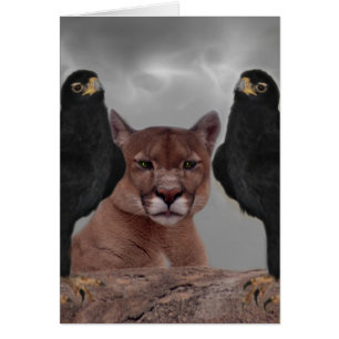 Mountain lion with eagles