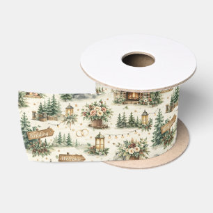 Mountain Lodge Wedding Watercolor Pattern Satin Ribbon