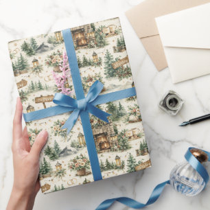 Mountain Lodge Wedding Watercolor Pattern Wrapping Paper