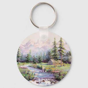 MOUNTAIN LOG CABIN by SHARON SHARPE Keychain