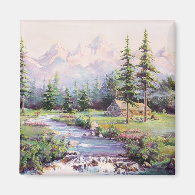 MOUNTAIN LOG CABIN by SHARON SHARPE Magnet (Front)