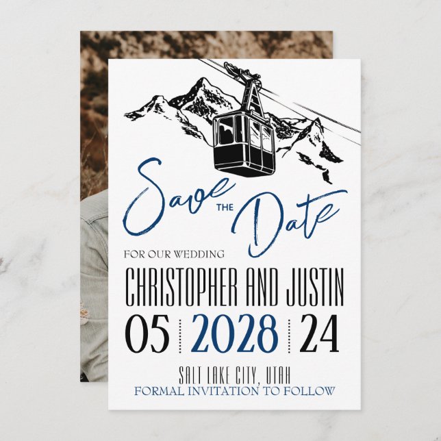 Mountain Love Navy Blue Save The Date (Front/Back)