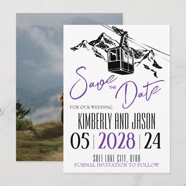 Mountain Love Purple Save The Date (Front/Back)