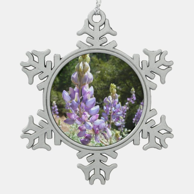 Mountain Lupins at Yosemite Snowflake Pewter Christmas Ornament (Front)