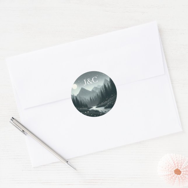 Mountain Magic Initials Classic Round Sticker (Envelope)