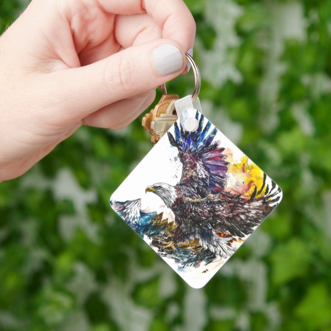 Mountain Majesty Eagle Watercolor Keychain (Hand)