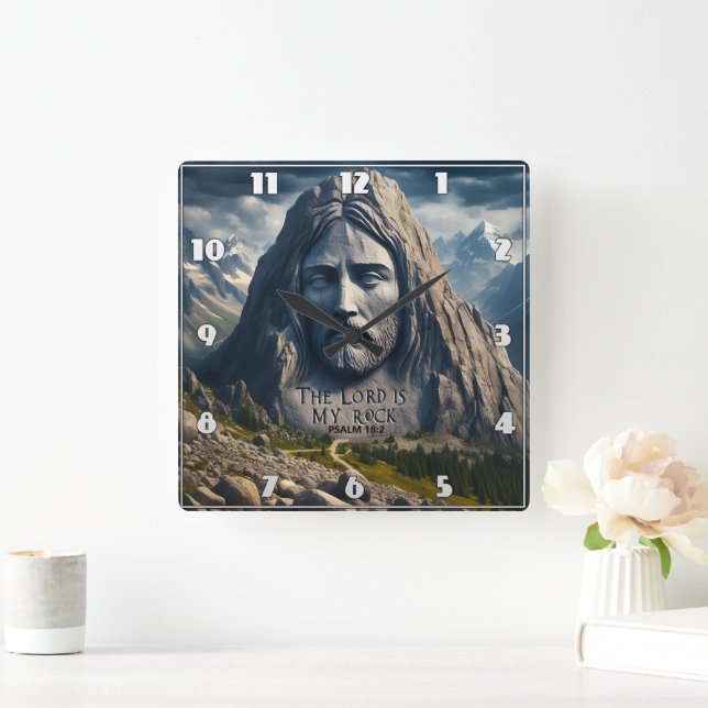  Mountain Majesty The Lord Is My Rock Square Wall Clock (Home)