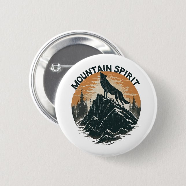 Mountain Majesty Wolf Howling on the Peak 2 Inch Round Button (Front & Back)