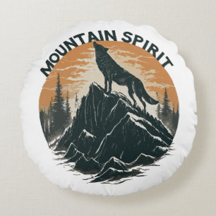 Mountain Majesty Wolf Howling on the Peak Round Pillow