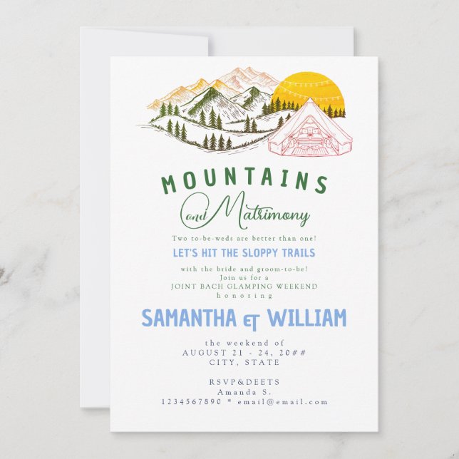 Mountain Matrimony Sloppy Trail Joint Bach Weekend Invitation (Front)