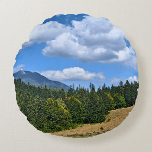 Mountain Meadow Landscape - Wild Nature Romania Round Pillow
