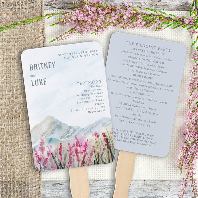 Mountain Meadow Watercolor Dusty Blue Program Hand Fan (Creator Uploaded)