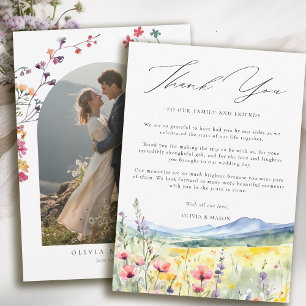 Mountain Meadow Wildflowers Modern Boho Wedding Thank You Card