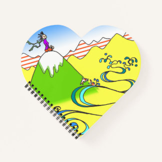 Mountain Meditation Cartoon Heart Shaped Notebook