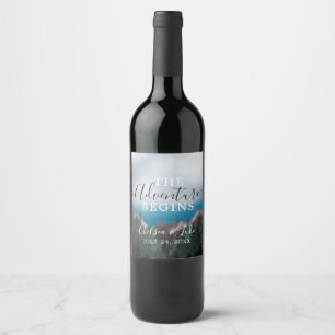 Mountain Meets Ocean The Adventure Begins Wedding Wine Label