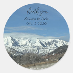 Mountain merci mariage rond autocollant