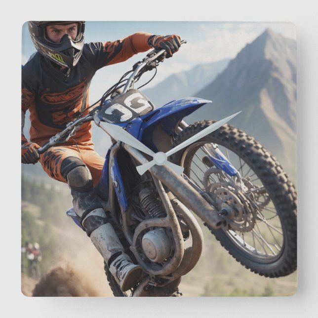 Mountain Motocross Racing Square Wall Clock (Front)