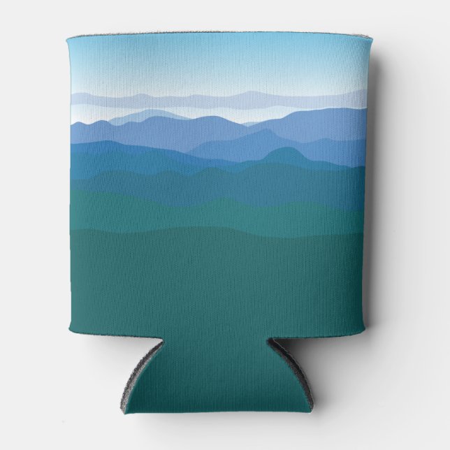 Mountain Mountains View Green Blue Illustrated Can Cooler (Front)