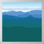 Mountain Mountains View Green Blue Illustrated Poster<br><div class="desc">Beautiful,  simple,  modern and trendy green-fading-to-blue,  mountain view hand illustrated by Striped Hat Studio.</div>