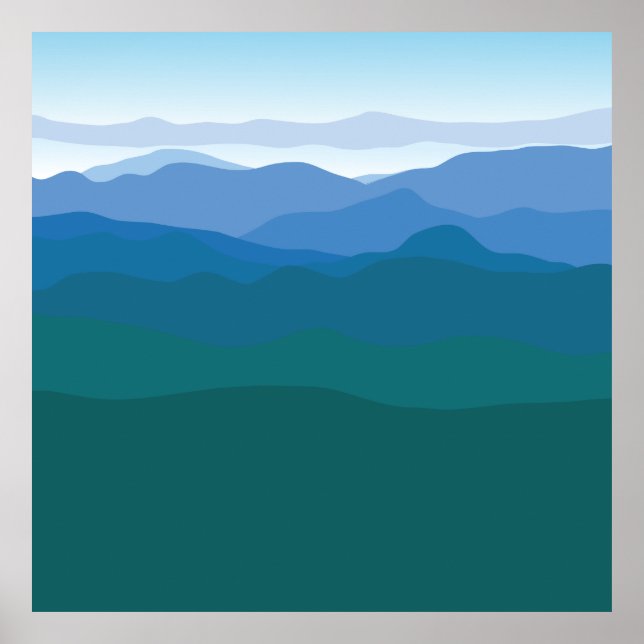 Mountain Mountains View Green Blue Illustrated Poster (Front)
