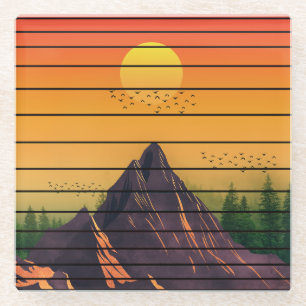 MOUNTAIN NATURE VINTAGE SUNSET SCENERY GLASS COASTER