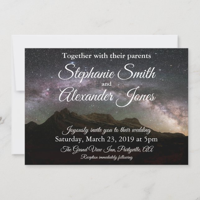 Mountain Night Stars Wedding Invitation (Front)