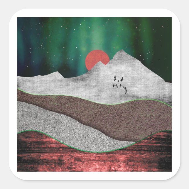 Mountain Northern Lights Square Sticker (Front)
