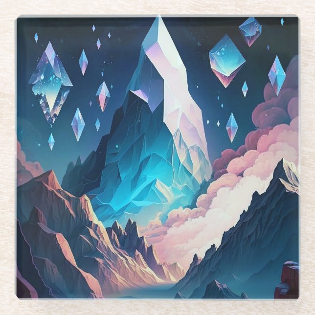 Mountain Of Crystal Fantasy Landscape Glass Coaste Glass Coaster (Front)