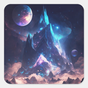 Mountain Of Crystal Fantasy Landscape Square Sticker