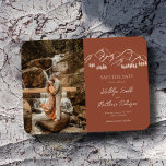 Mountain Outdoor Terracotta Wedding Save The Date Magnet<br><div class="desc">Terracotta Mountain Pine Tree Minimalist Outdoor Wedding Save the Date Magnet. Celebrate your special day with this elegant and beautiful wedding invitation design to beautify your special occasion. All the texts are pre-arranged for you to personalize easily and quickly with your own details.</div>