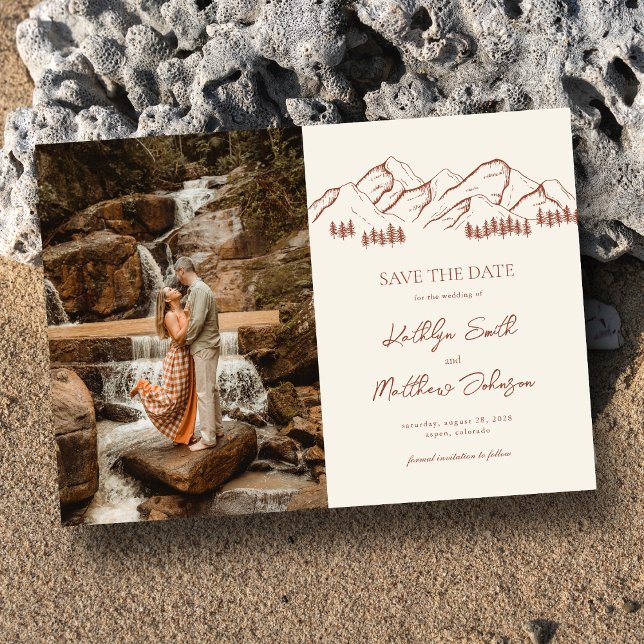 Mountain Outdoor Terracotta Wedding Save The Date Magnetic Invitation (Creator Uploaded)