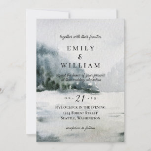 Mountain Pacific Northwest Watercolor Wedding Invitation