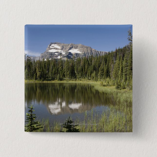 Mountain Peak Reflected In A Lake 2 Inch Square Button (Front)