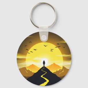 Mountain Peak Silhouette with a winding. Pedestal Keychain