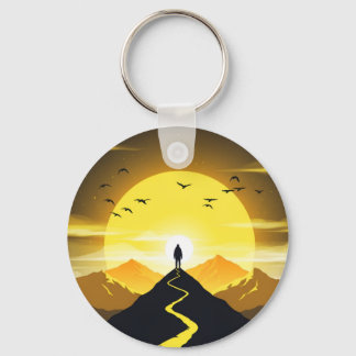 Mountain Peak Silhouette with a winding. Pedestal Keychain