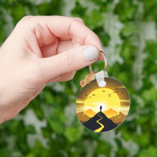 Mountain Peak Silhouette with a winding. Pedestal Keychain