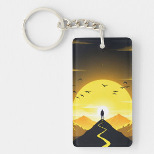 Mountain Peak Silhouette with a winding. Pedestal Keychain