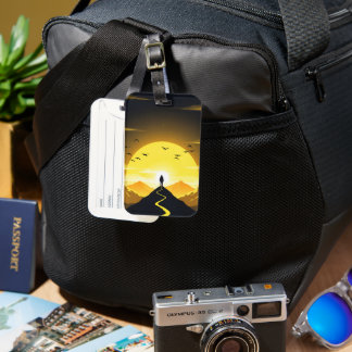 Mountain Peak Silhouette with a winding. Pedestal Luggage Tag