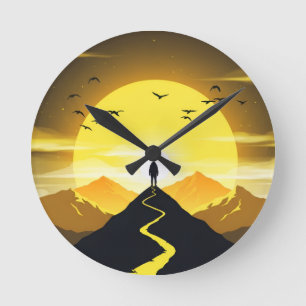 Mountain Peak Silhouette with a winding. Pedestal Round Clock