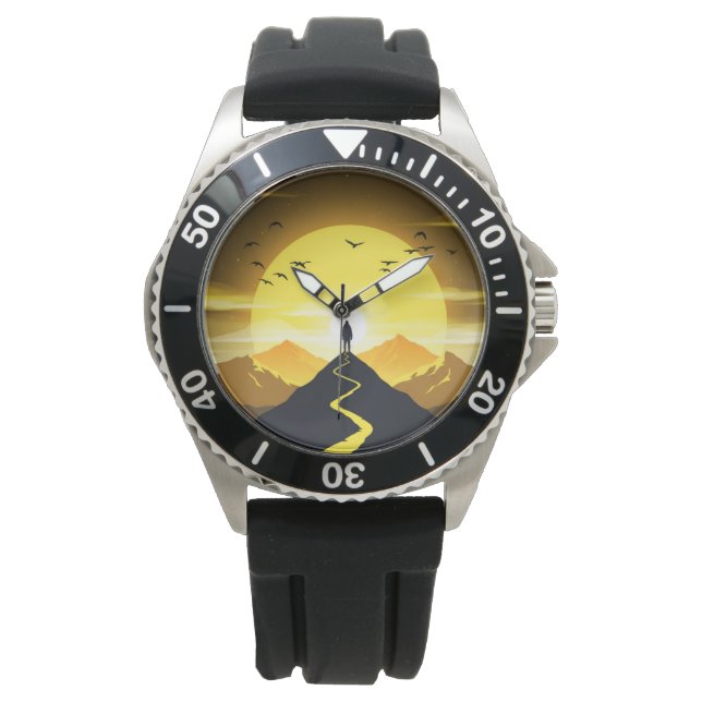 Mountain Peak Silhouette with a winding. Pedestal Watch (Front)