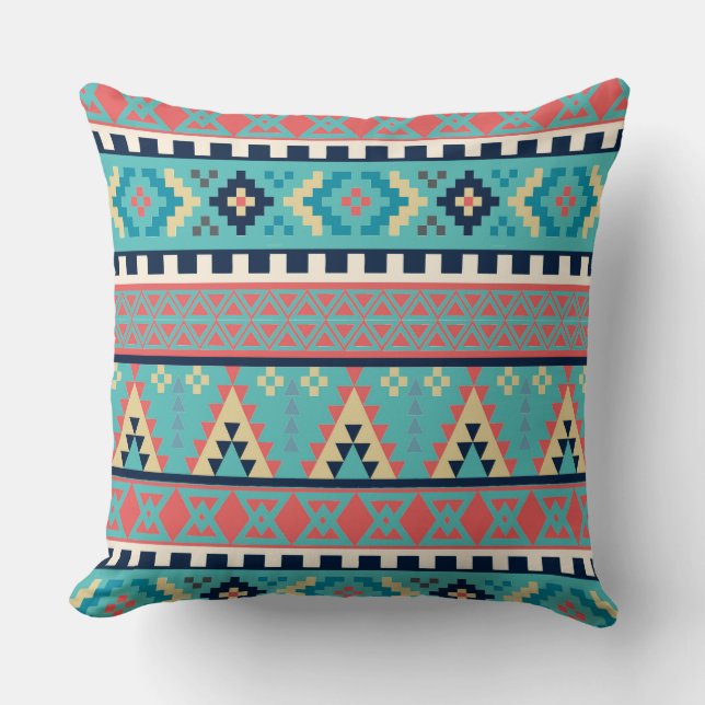Mountain Peaks Geometric Tribal Pattern Throw Pillow (Front)